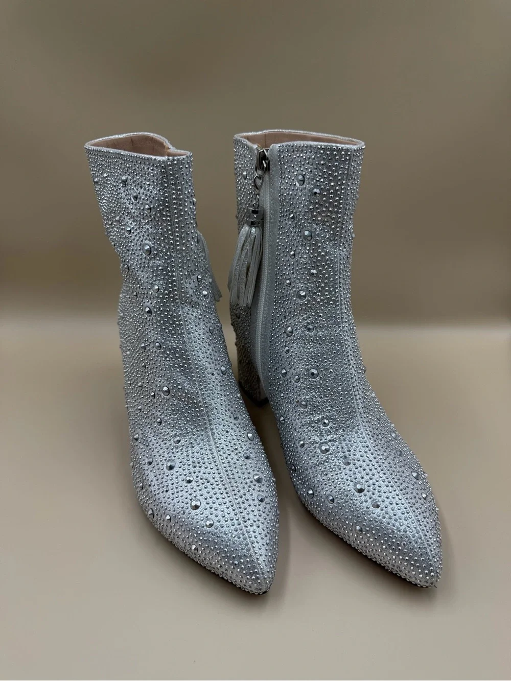 Sparkly Rhinestone Bridal Ankle Boots Size 8 Block Heel Wedding Party